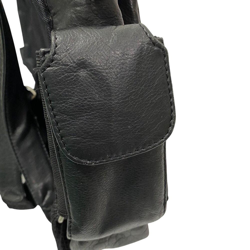 Black Leather Backpack With Multiple Compartments… - image 6